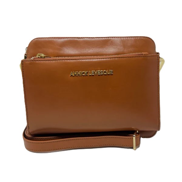 ANNICK LEVESQUE – SAC 2 en 1 AVEC PORTE CARTE DETACHABLE - COGNAC - KENNEDI